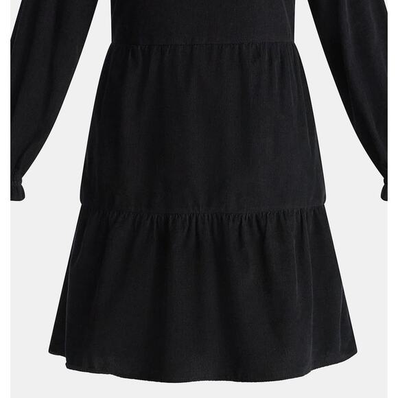 NEW Women's Tiered Corduroy XL Mini Dress with Pockets Long Sleeve BLACK SOOT - Picture 4 of 4